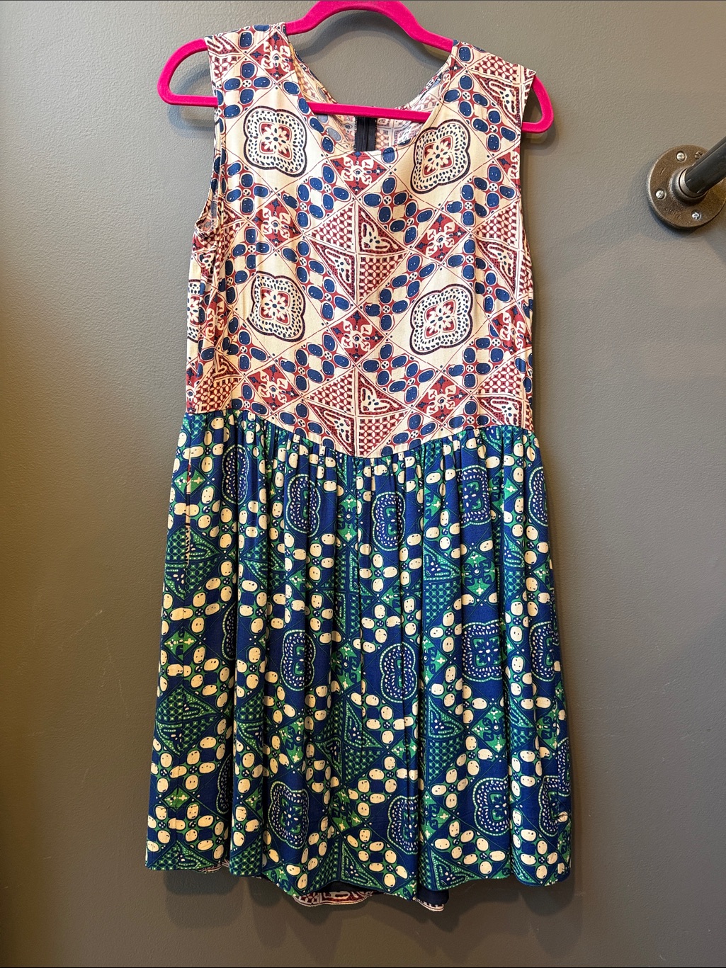 Sea Ny Mixed Print Sleeveless Summer Dress In Navy, Green, Cream, Red